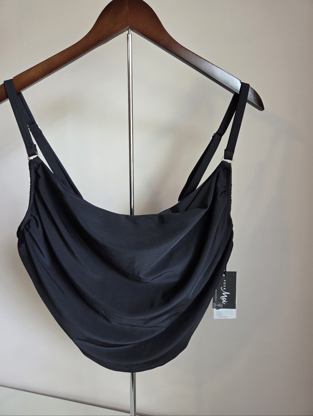 Pour Moi Black Draped Cowl Neck Bikini Top With Underwire NWT